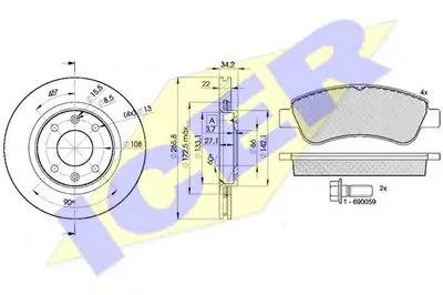 Комплект тормозов, дисковый тормозной механизм ICER купить