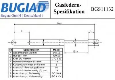 Газовая пружина, капот BUGIAD купить