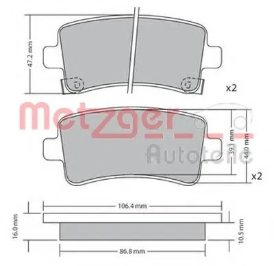 Комплект тормозных колодок, дисковый тормоз METZGER купить