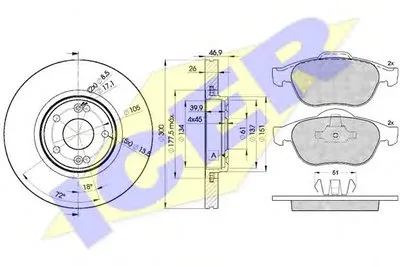 Комплект тормозов, дисковый тормозной механизм ICER купить