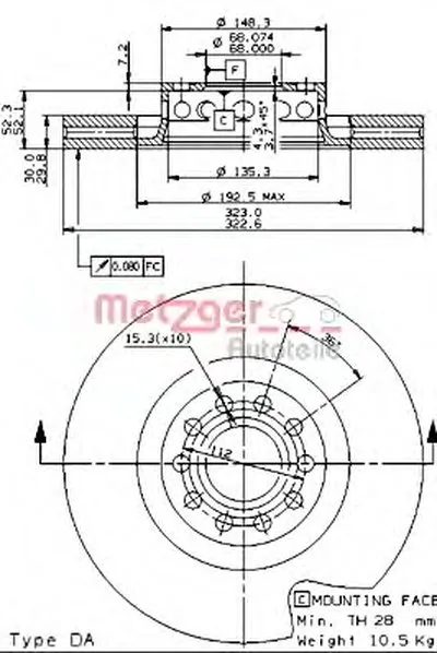 Тормозной диск HIGH CARBON / AP METZGER купить