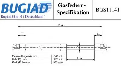 Газовая пружина, крышка багажник BUGIAD купить