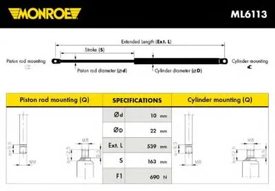 Газовая пружина, крышка багажник MONROE купить