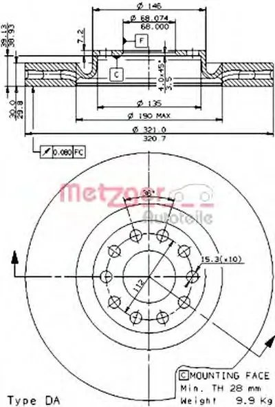 Тормозной диск HIGH CARBON / AP METZGER купить