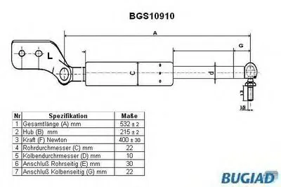 Газовая пружина, крышка багажник BUGIAD купить