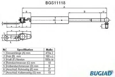 Газовая пружина, крышка багажник BUGIAD купить