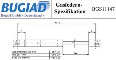 Газовая пружина, крышка багажник BUGIAD купить