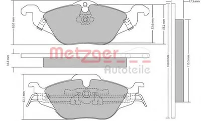 Комплект тормозных колодок, дисковый тормоз METZGER купить
