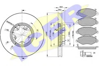 Комплект тормозов, дисковый тормозной механизм ICER купить
