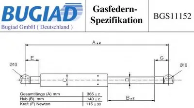 Газовая пружина, заднее стекло BUGIAD купить