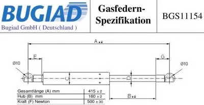 Газовая пружина, крышка багажник BUGIAD купить