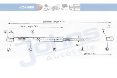 Газовая пружина, крышка багажник JOHNS купить