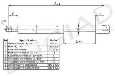 Газовая пружина, крышка багажник BUGIAD купить