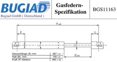 Газовая пружина, капот BUGIAD купить