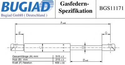 Газовая пружина, крышка багажник BUGIAD купить