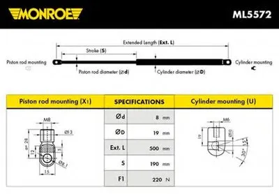 Газовая пружина, крышка багажник MONROE купить