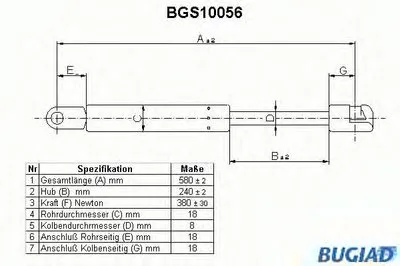 Газовая пружина, крышка багажник BUGIAD купить