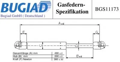 Газовая пружина, крышка багажник BUGIAD купить