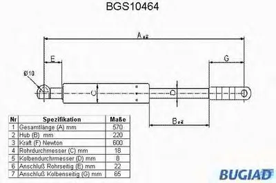 Газовая пружина, крышка багажник BUGIAD купить