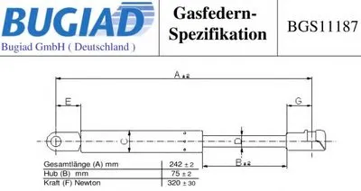 Газовая пружина, крышка багажник BUGIAD купить