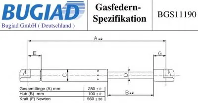 Газовая пружина, крышка багажник BUGIAD купить