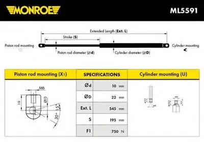 Газовая пружина, крышка багажник MONROE купить
