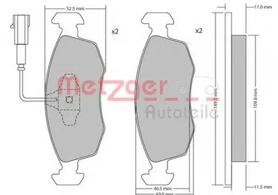 Комплект тормозных колодок, дисковый тормоз METZGER купить