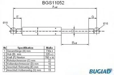 Газовая пружина, крышка багажник BUGIAD купить