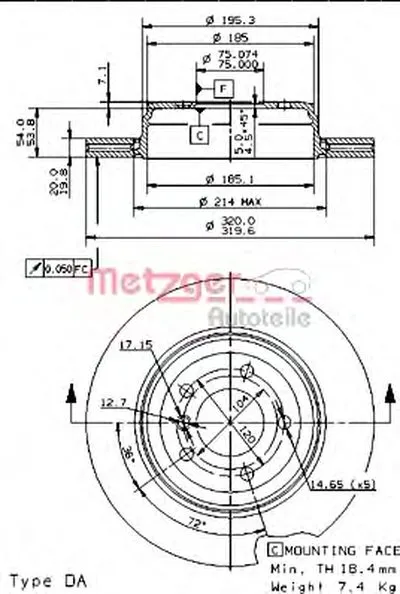 Тормозной диск HIGH CARBON / AP METZGER купить
