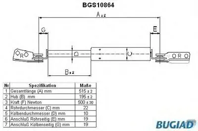 Газовая пружина, крышка багажник BUGIAD купить
