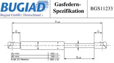 Газовая пружина, крышка багажник BUGIAD купить