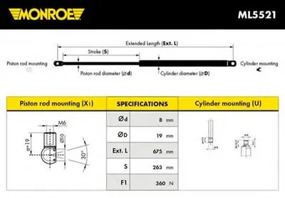 Газовая пружина, крышка багажник MONROE купить