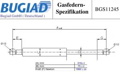 Газовая пружина, крышка багажник BUGIAD купить