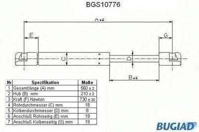 Газовая пружина, крышка багажник BUGIAD купить