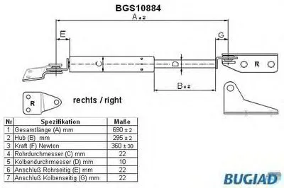 Газовая пружина, крышка багажник BUGIAD купить
